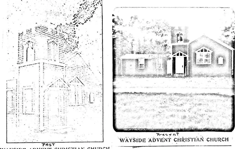 Historic Wayside Advent Christian Church image comparing the past chapel and later church building